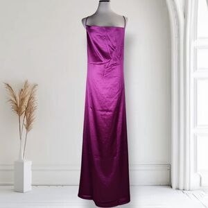 Trish Scully Maxi Slip Dress Size 14 Magenta Backless Cross Back Strap Formal
